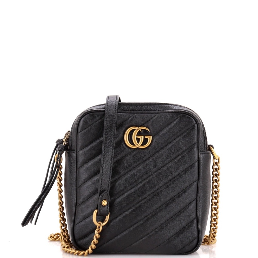 Authentic Gucci Black Marmont Double Zip Vertical Camera Bag